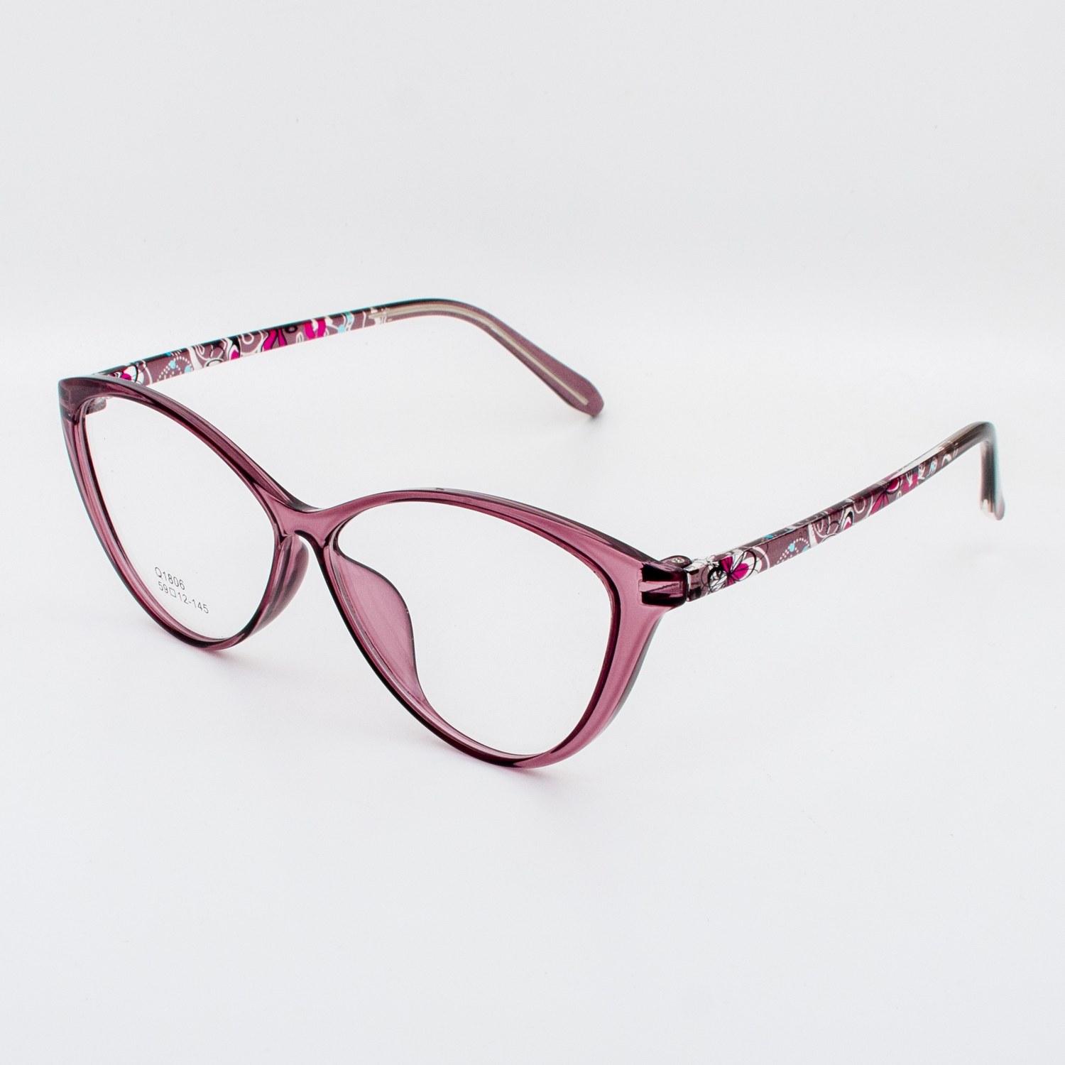 نظارة طبية عين القط بنفسجية بنقشات