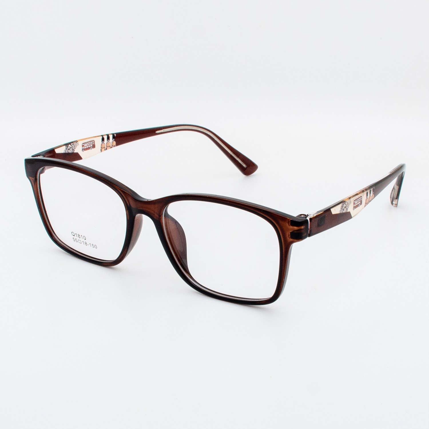 نظارة طبية مستطيلة بني غامق بنقشات